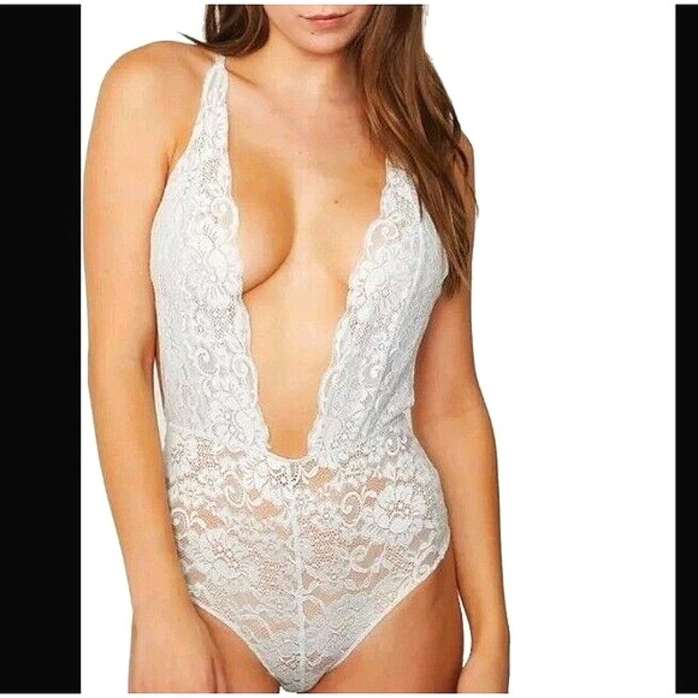 We Are HaH Free People Coming In Haht Lace Bodysuit In Something Blue mint